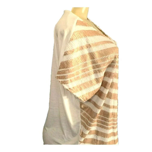 Worthington XL Carmel Striped Sequin Scoop Neckline Curved Hem Short Sleeve Top - Picture 3 of 6